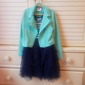 Navy and aqua dress and jacket set